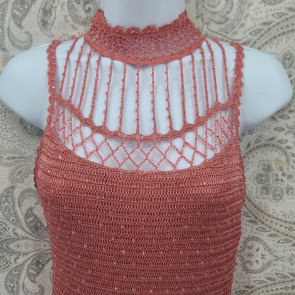 Basix II womens pink crochet beaded halter top dress Size Small Cocktail Party - Picture 5 of 14